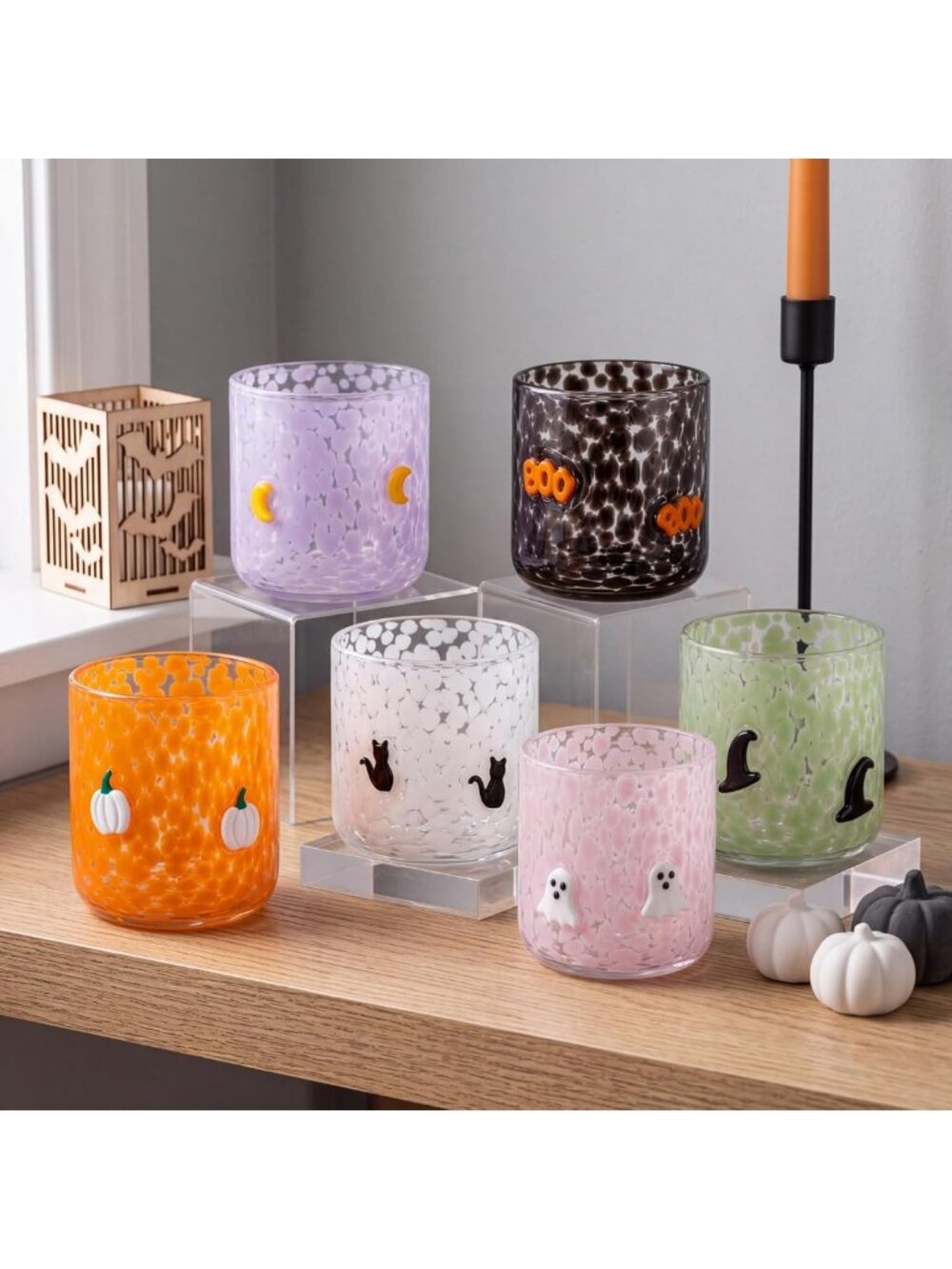 6 PCS Halloween Juice Glasses Set, 16oz Stemless Cups for Spooky Parties